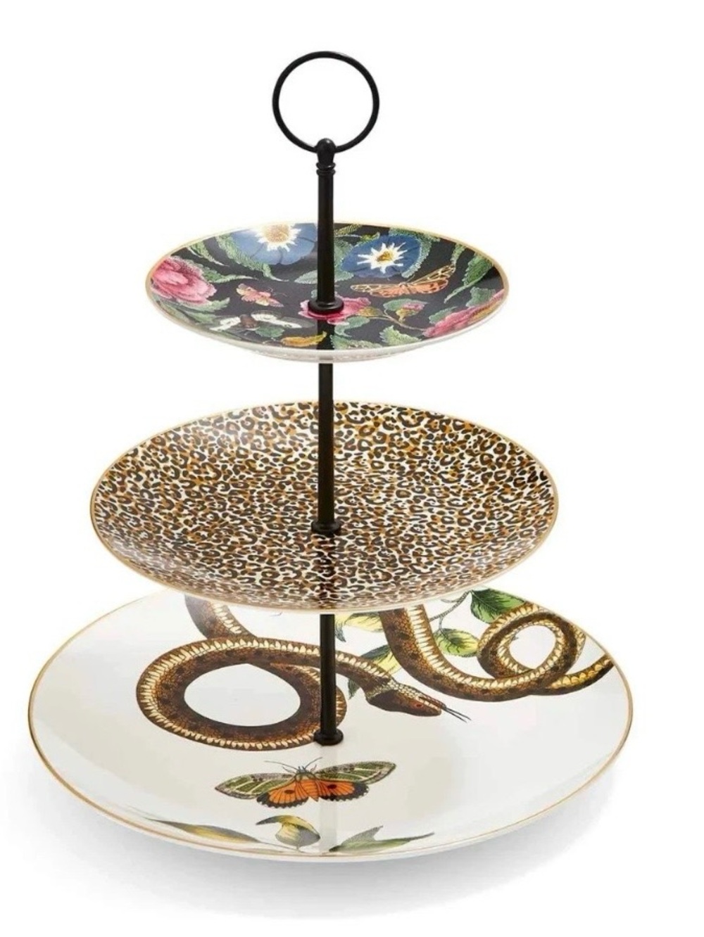 Spode Creatures of Curiosity 3-Tier Tray Cake Stand Leopard~Snake~Butterfly NWOB